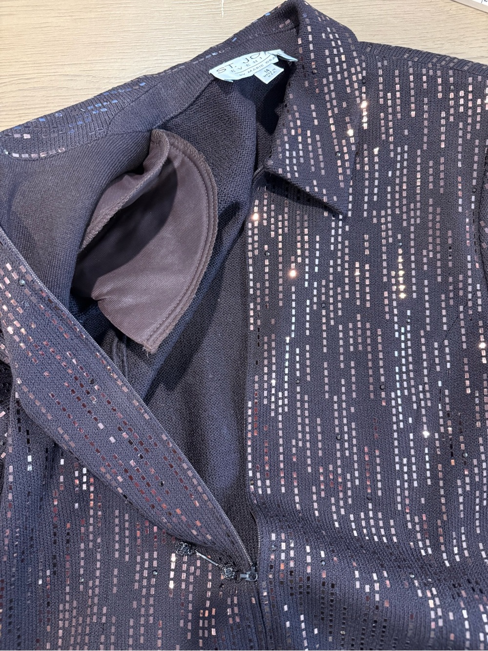 St John Evening By Marie Gray Vintage Sequin Knit Zip Jacket 14 Statement Glam - Picture 10 of 15